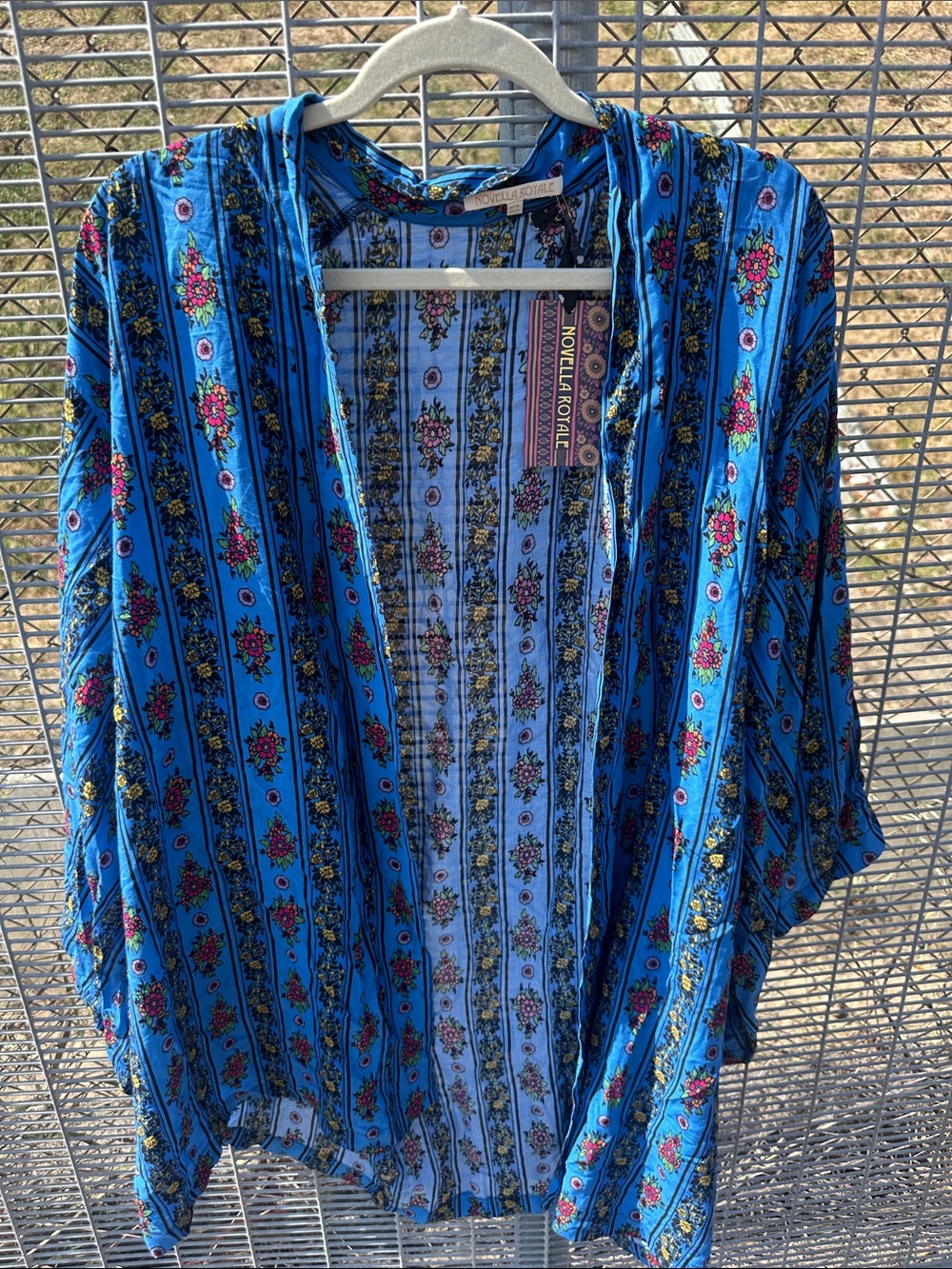 Novella Royale Royal Blue Floral Stripe Open Kimono NWT O/S